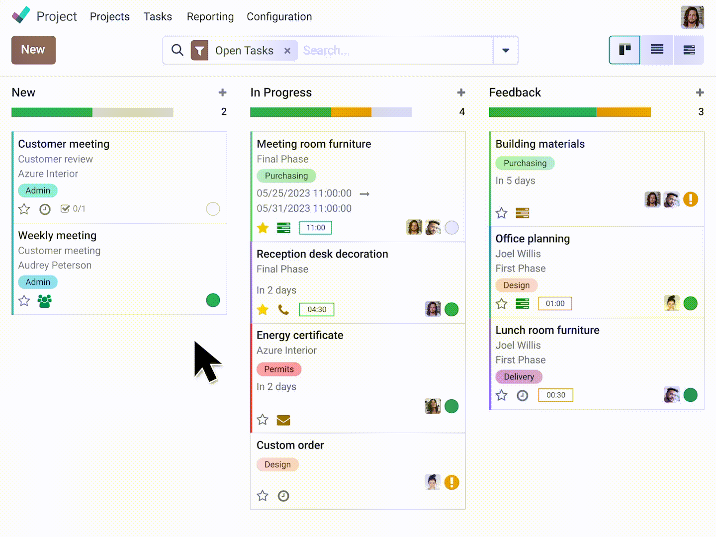 Suivi d'un projet dans Odoo avec ses tâches et son avancement